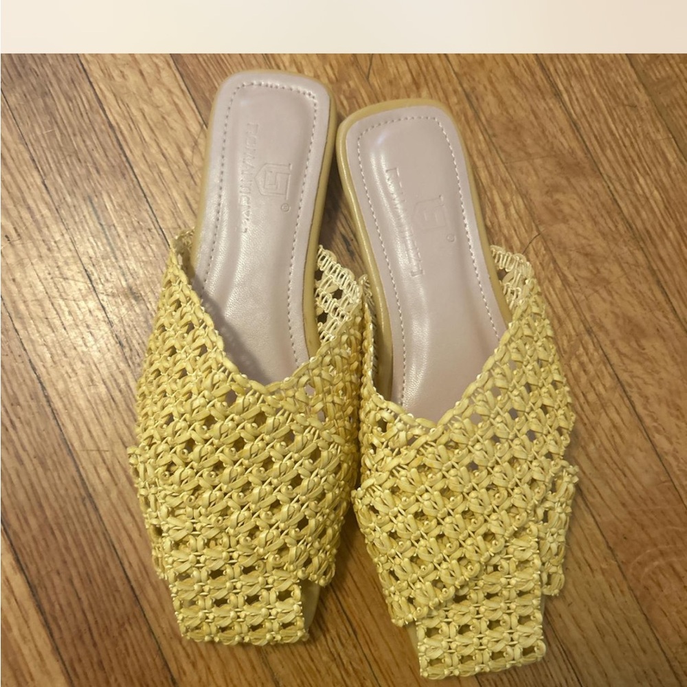 Butter Yellow Woven Women's Shoes Mules Slip On shoes US 5.5